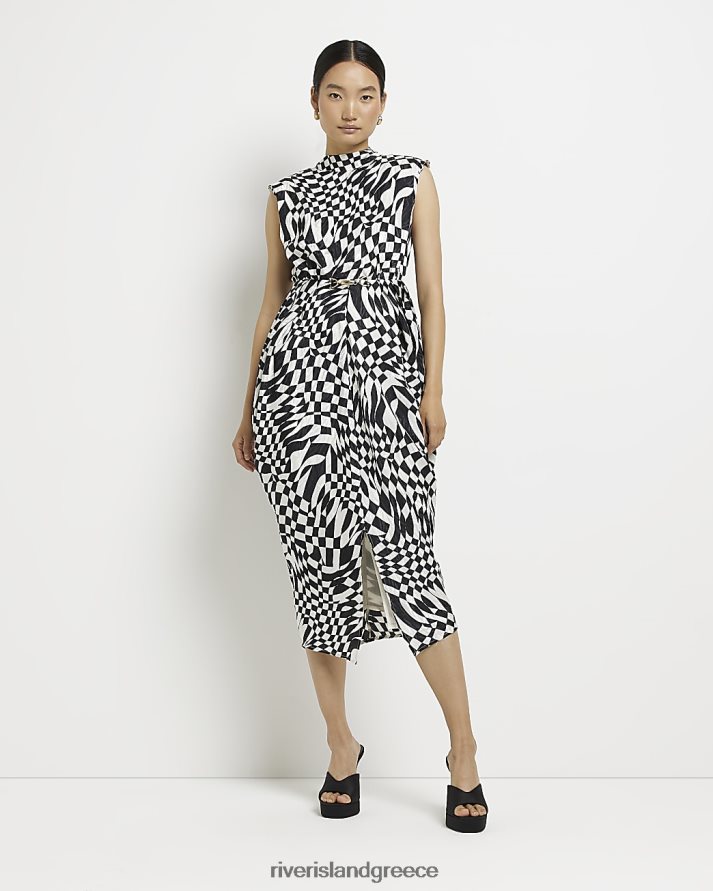 River Island ενδύματα μαύρος γυναίκες check satin shift midi φόρεμα B6N8X1509