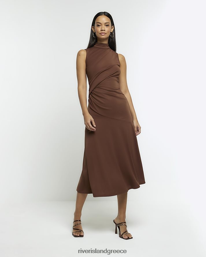 River Island ενδύματα καφέ γυναίκες λεπτομέρεια drape shift midi φόρεμα B6N8X479