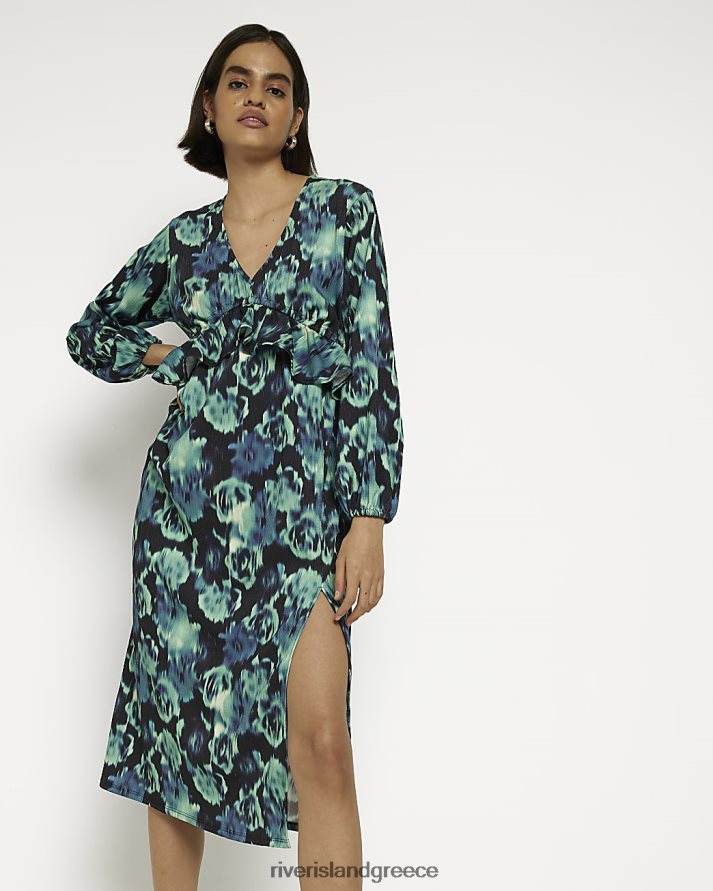 River Island ενδύματα μαύρος γυναίκες floral frill μακρυμάνικο μίντι φόρεμα B6N8X545