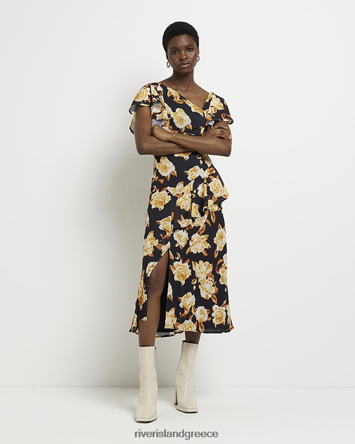 River Island ενδύματα πορτοκάλι γυναίκες floral frill shift midi φόρεμα B6N8X2153