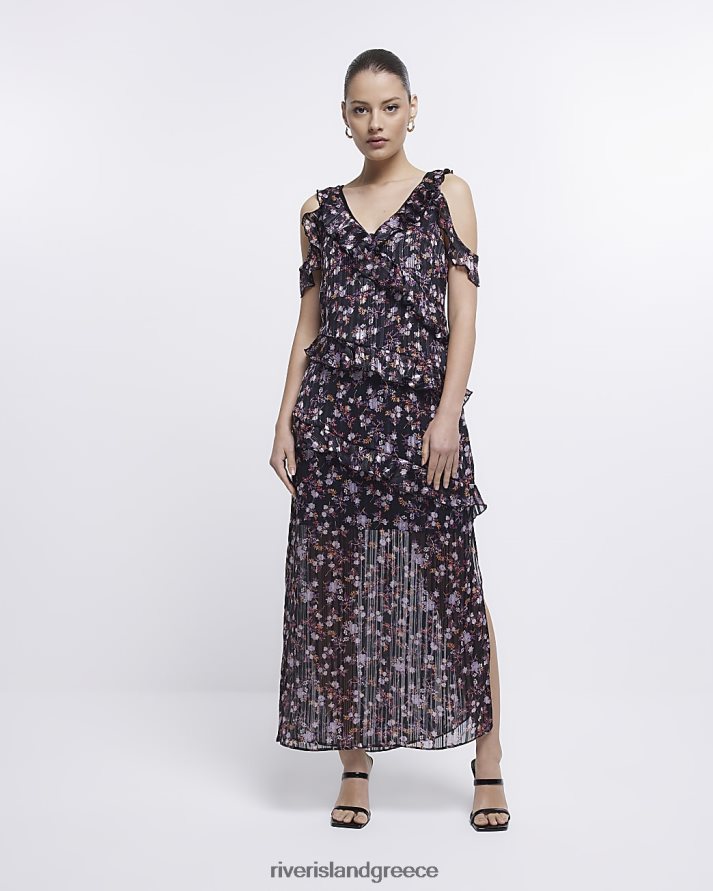 River Island ενδύματα μαύρος γυναίκες floral frill slip μίντι φόρεμα B6N8X1572