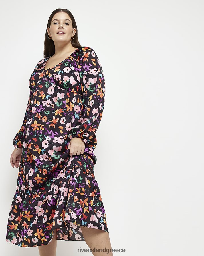 River Island ενδύματα μαύρος γυναίκες συν floral smock μίντι φόρεμα B6N8X2255