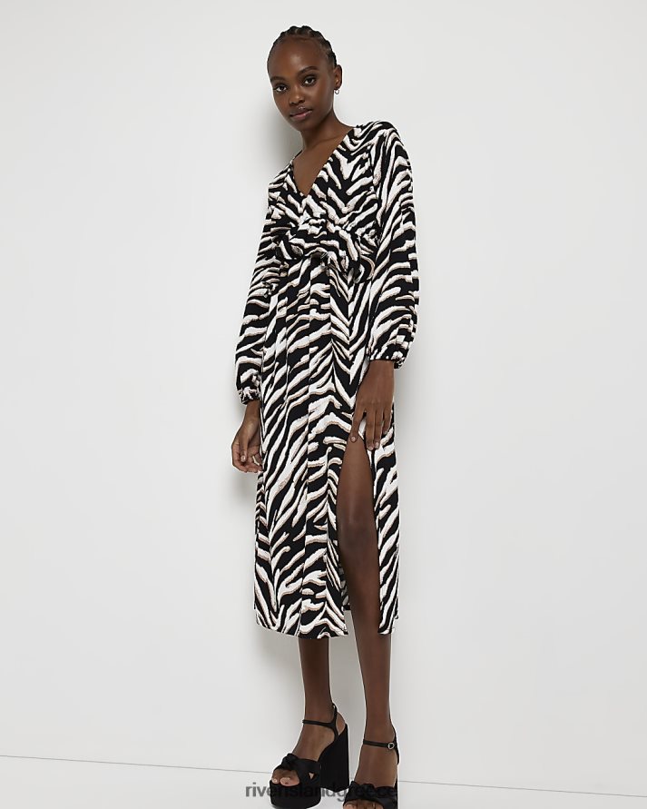 River Island ενδύματα μαύρος γυναίκες μίντι φόρεμα με ζωηρά στάμπα frill shift B6N8X544