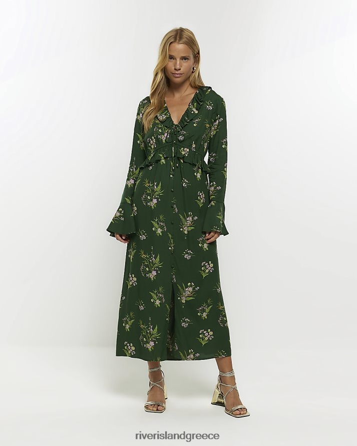 River Island ενδύματα πράσινος γυναίκες Μίντι φόρεμα με λουλουδάτο frill swing B6N8X144