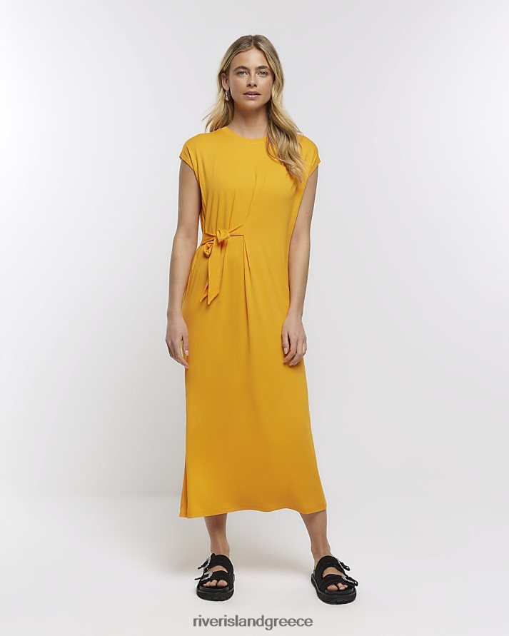 River Island ενδύματα πορτοκάλι γυναίκες midi φόρεμα με δέσιμο στη μέση B6N8X1618