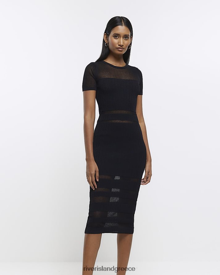 River Island ενδύματα μαύρος γυναίκες midi φόρεμα με ριγέ ριγέ B6N8X4753