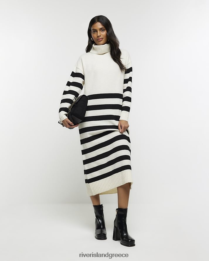 River Island ενδύματα κρέμα γυναίκες midi φόρεμα με ριγέ ρολό λαιμόκοψη B6N8X739