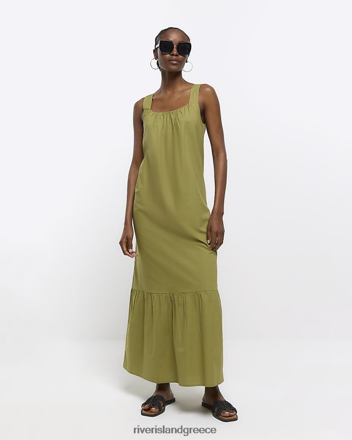 River Island ενδύματα χακί γυναίκες midi slip φόρεμα B6N8X1605