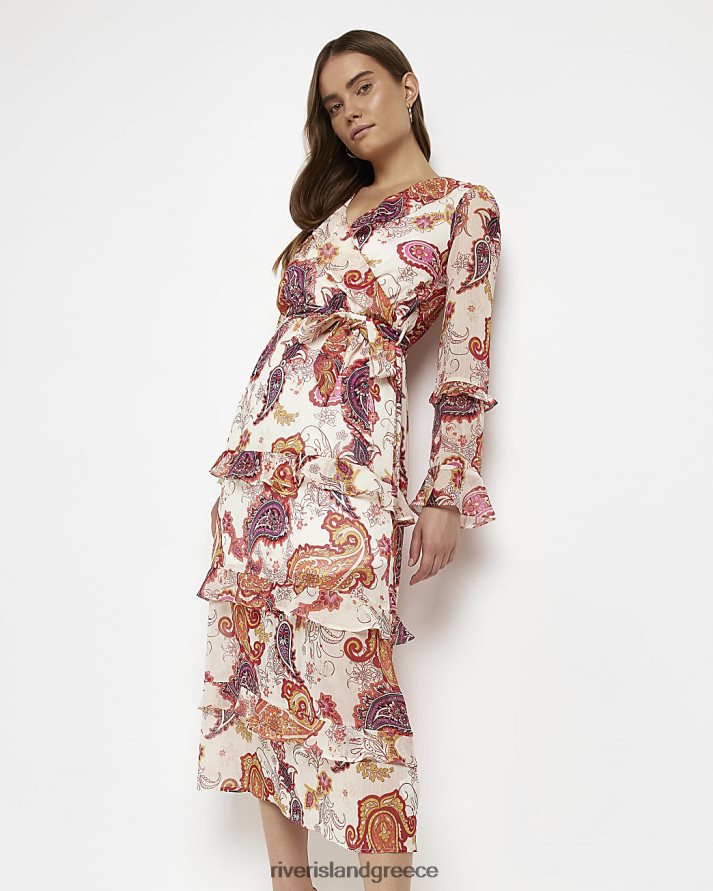 River Island ενδύματα κρέμα γυναίκες μακρυμάνικο μίντι φόρεμα paisley B6N8X2086