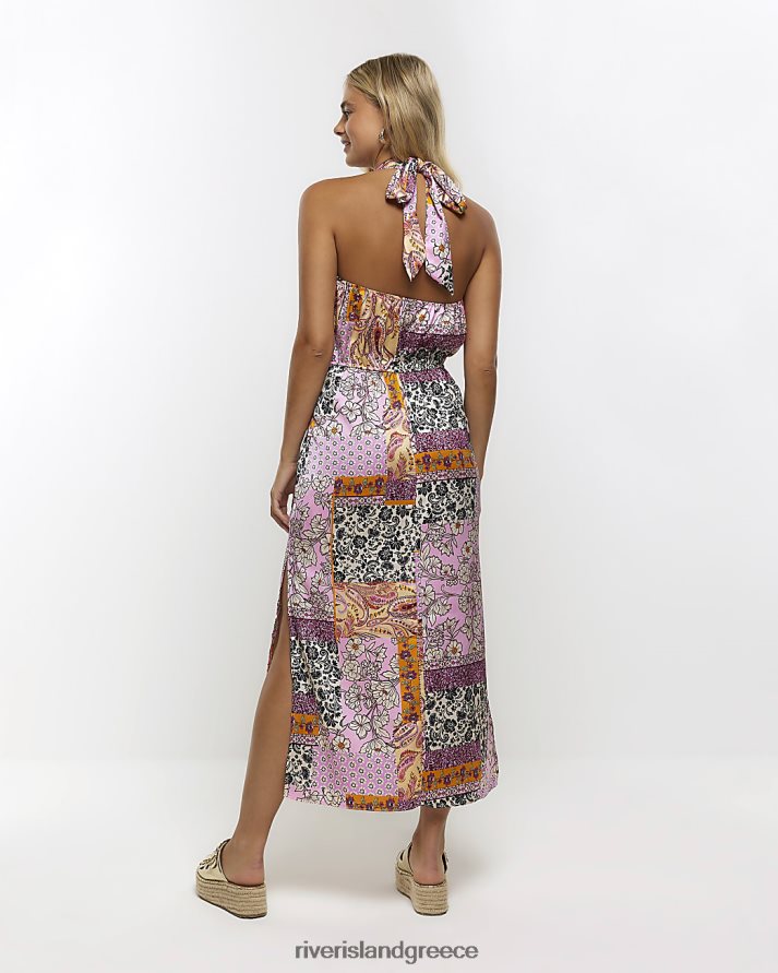 River Island ενδύματα ροζ γυναίκες paisley floral halter slip midi φόρεμα B6N8X1482