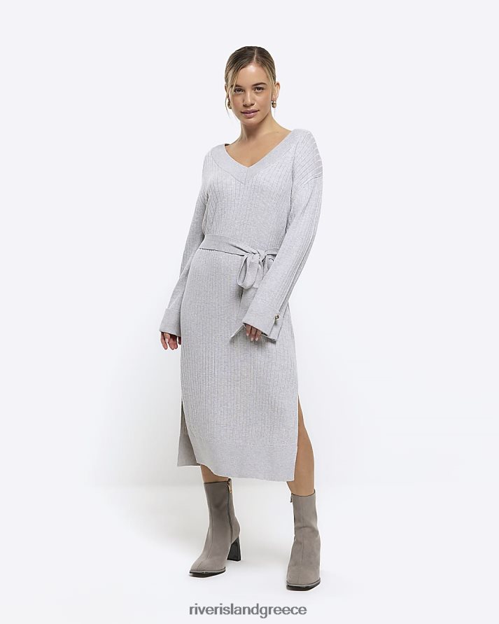 River Island ενδύματα γκρί γυναίκες petite πλεκτό μίντι φόρεμα με ζώνες B6N8X5243