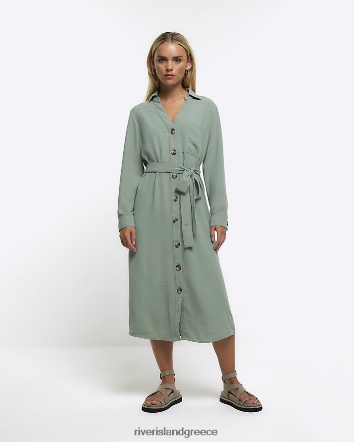 River Island ενδύματα πράσινος γυναίκες petite ζωσμένο μίντι πουκάμισο φόρεμα B6N8X5250