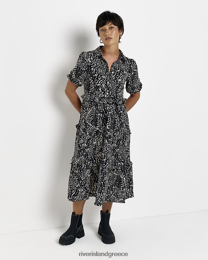 River Island ενδύματα μαύρος γυναίκες Μίντι πουκάμισο petite animal print φόρεμα B6N8X5316