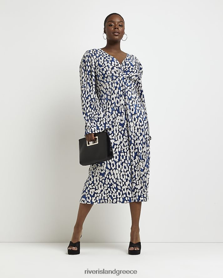 River Island ενδύματα μπλε γυναίκες συν φλοράλ μίντι φόρεμα plisse B6N8X5160