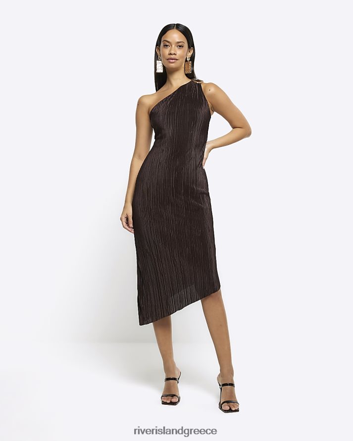 River Island ενδύματα καφέ γυναίκες μίντι φόρεμα plisse ασύμμετρο bodycon B6N8X3992