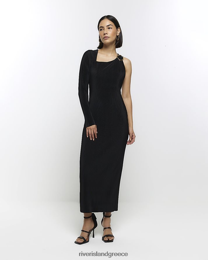 River Island ενδύματα μαύρος γυναίκες Μίντι φόρεμα plisse μακρυμάνικο bodycon B6N8X462