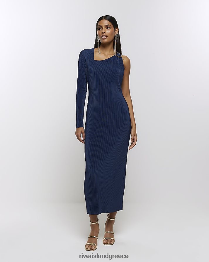 River Island ενδύματα μπλε γυναίκες Μίντι φόρεμα plisse μακρυμάνικο bodycon B6N8X463
