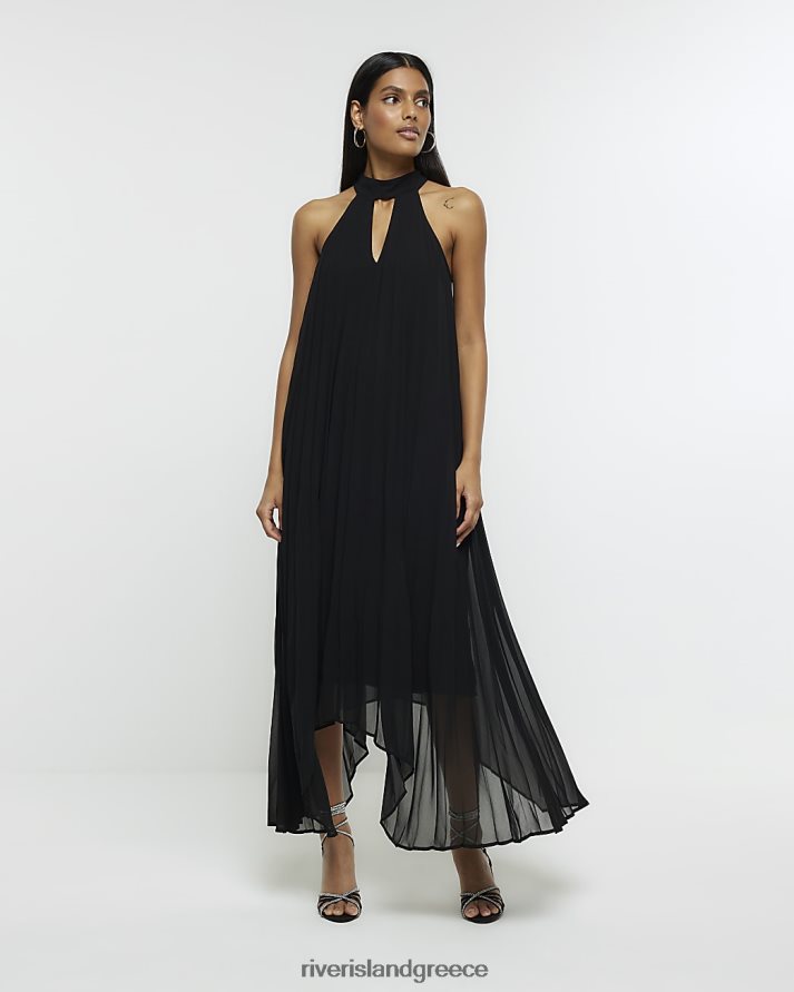 River Island ενδύματα μαύρος γυναίκες μίντι φόρεμα plisse choker slip B6N8X852