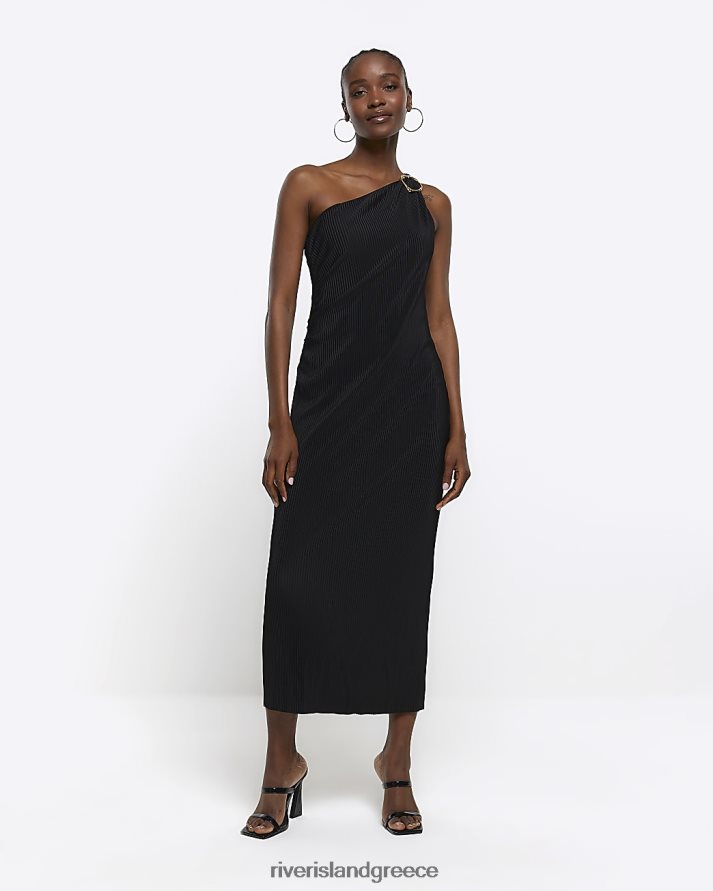 River Island ενδύματα μαύρος γυναίκες μίντι φόρεμα plisse one shoulder bodycon B6N8X4392