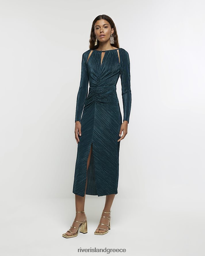 River Island ενδύματα πράσινος γυναίκες Μίντι φόρεμα plisse ruched bodycon B6N8X3917