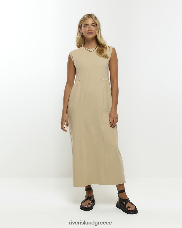 River Island ενδύματα καφέ γυναίκες μίντι φόρεμα plisse smock B6N8X4609