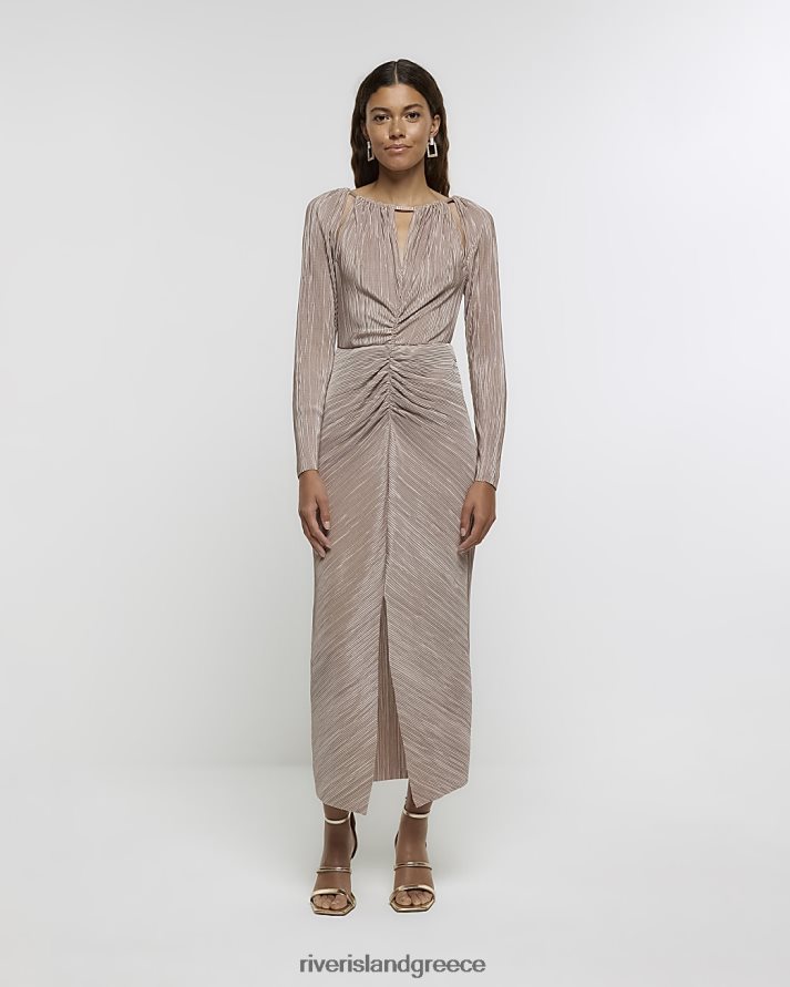 River Island ενδύματα καφέ γυναίκες μίντι φόρεμα plisse twist bodycon B6N8X508