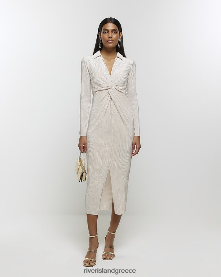 River Island ενδύματα κρέμα γυναίκες μίντι φόρεμα plisse twist bodycon B6N8X509