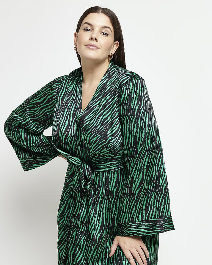 River Island ενδύματα πράσινος γυναίκες plus μίντι φόρεμα με κούνια με animal print B6N8X5187