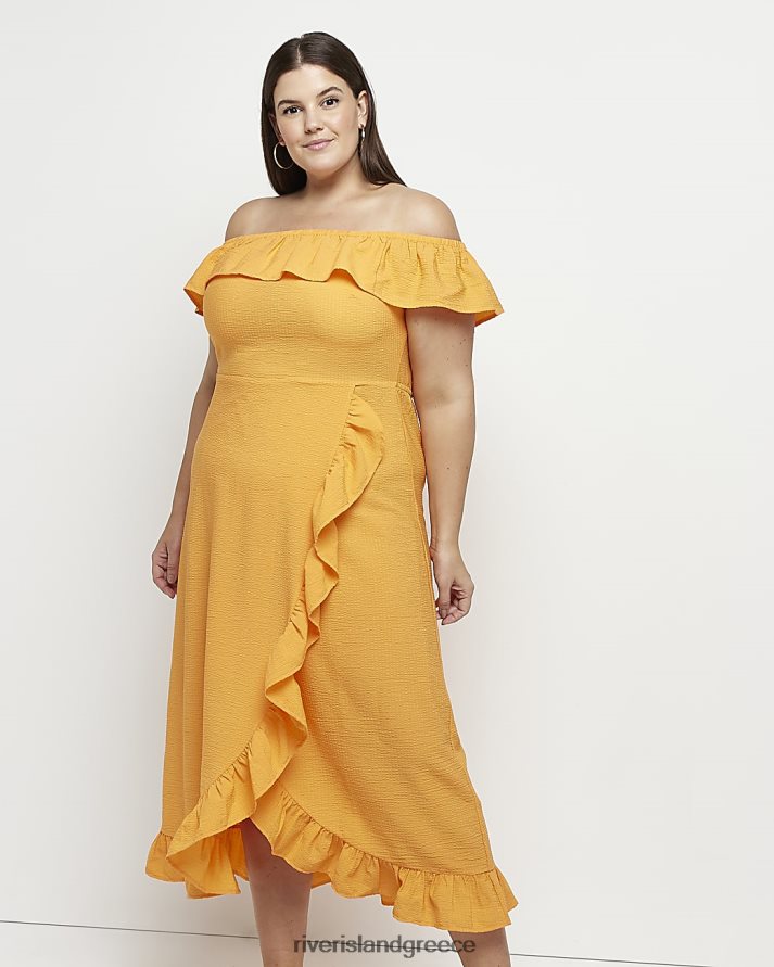 River Island ενδύματα πορτοκάλι γυναίκες plus frill bardot midi φόρεμα B6N8X2251