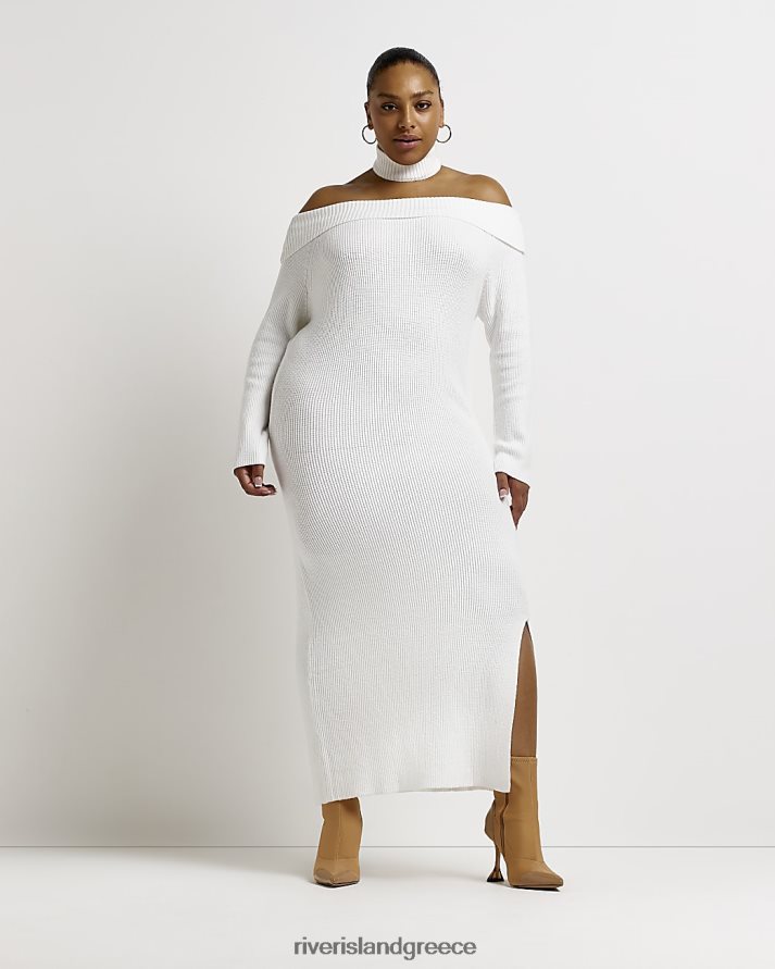 River Island ενδύματα άσπρο γυναίκες plus knit bardot bodycon midi φόρεμα B6N8X5194