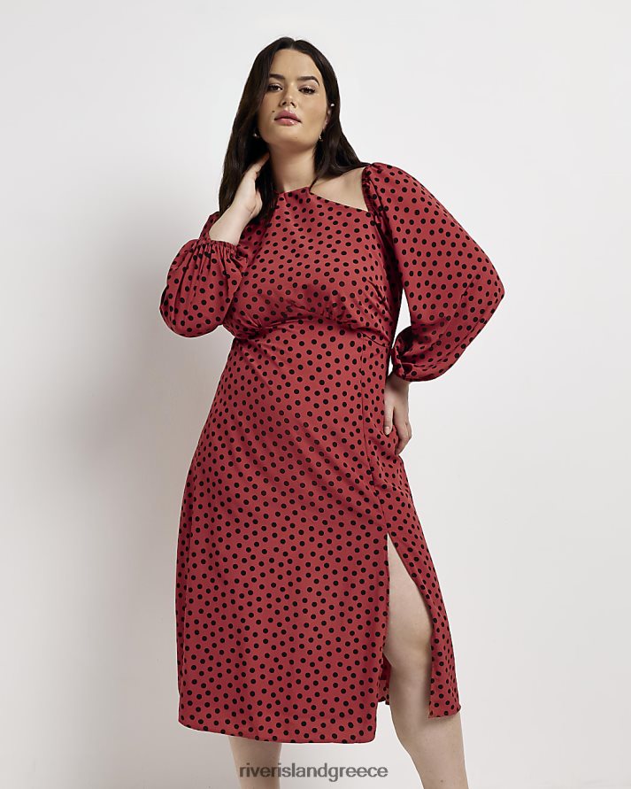 River Island ενδύματα το κόκκινο γυναίκες plus spot cut out midi φόρεμα B6N8X5188