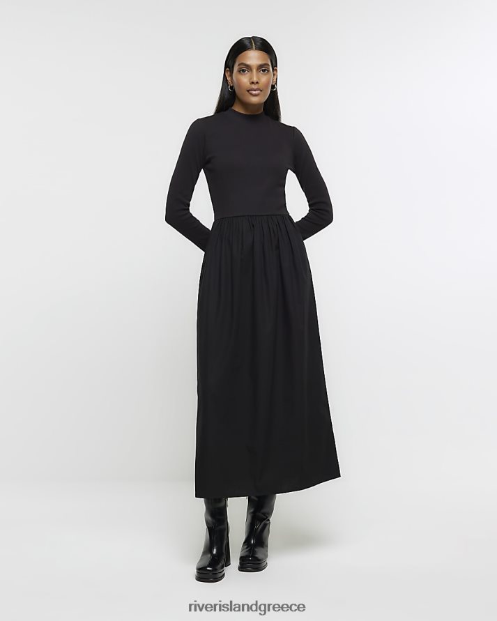 River Island ενδύματα μαύρος γυναίκες rib μακρυμάνικο smock μίντι φόρεμα B6N8X616
