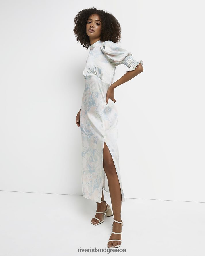 River Island ενδύματα μπεζ γυναίκες εμπριμέ σατέν shift midi φόρεμα B6N8X4991