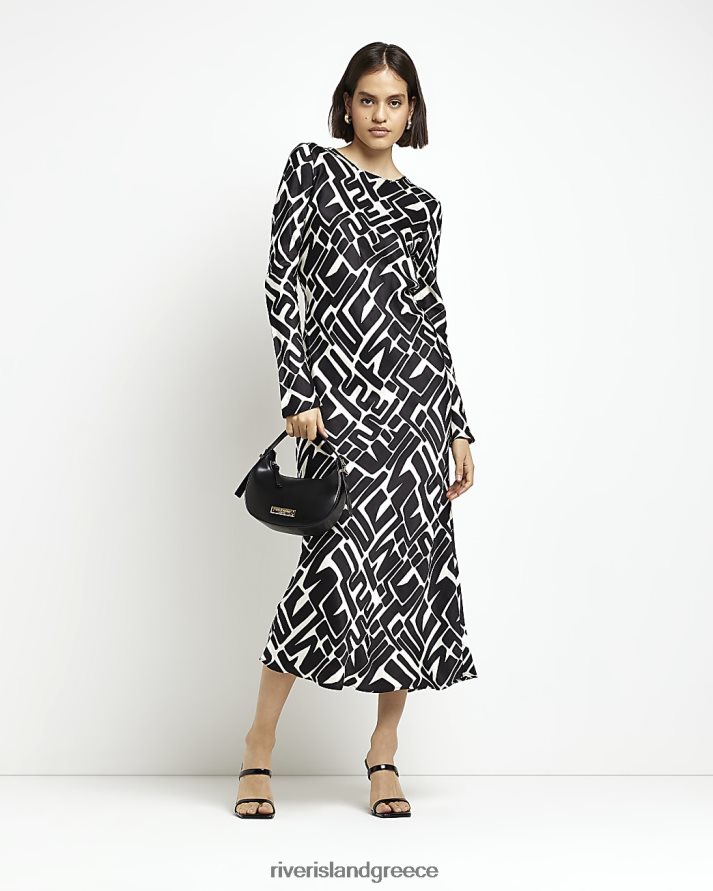 River Island ενδύματα μαύρος γυναίκες σατέν αφηρημένο slip μίντι φόρεμα B6N8X2012