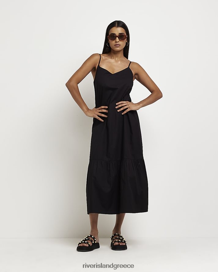 River Island ενδύματα μαύρος γυναίκες slip midi φόρεμα B6N8X5052