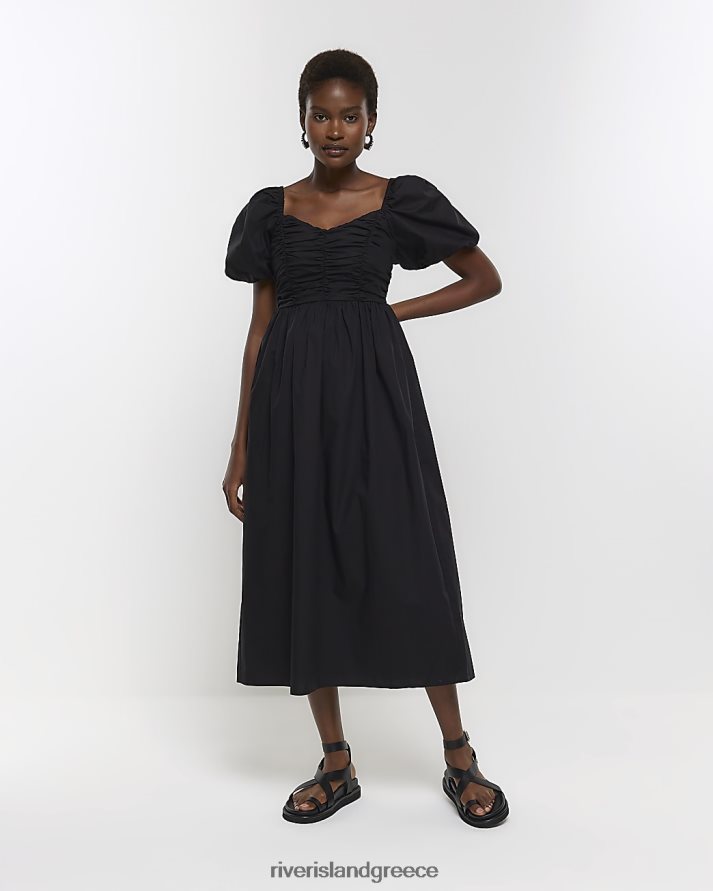 River Island ενδύματα μαύρος γυναίκες φουσκωτό μανίκι smock μίντι φόρεμα B6N8X1218