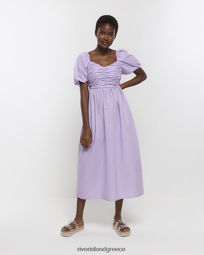 River Island ενδύματα μωβ γυναίκες φουσκωτό μανίκι smock μίντι φόρεμα B6N8X1219