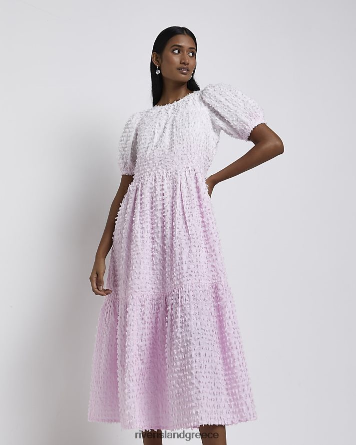 River Island ενδύματα ροζ γυναίκες Μίντι φόρεμα με όμπρε ανάγλυφη smock B6N8X1702