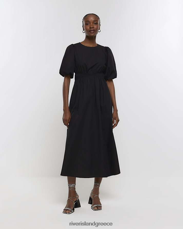 River Island ενδύματα μαύρος γυναίκες φουσκωτό μανίκι smock μίντι φόρεμα B6N8X4431