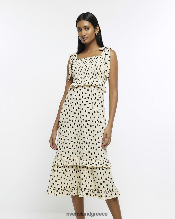 River Island ενδύματα κρέμα γυναίκες μίντι φόρεμα smock σε επίπεδα B6N8X4713