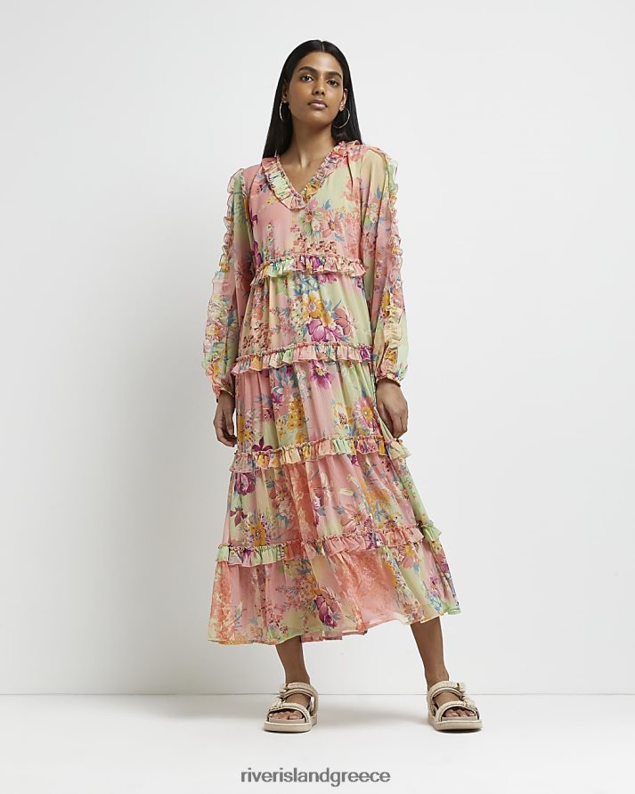 River Island ενδύματα κίτρινος γυναίκες Μίντι φλοράλ smock φόρεμα B6N8X5013