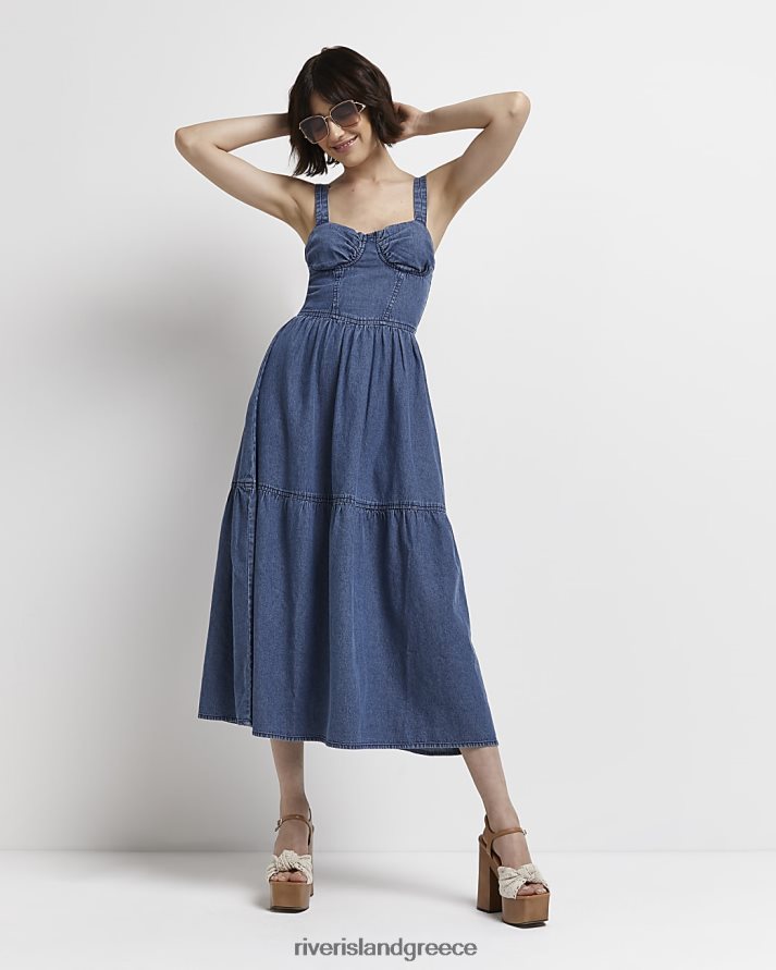 River Island ενδύματα μπλε γυναίκες τζιν smock μίντι φόρεμα B6N8X5015