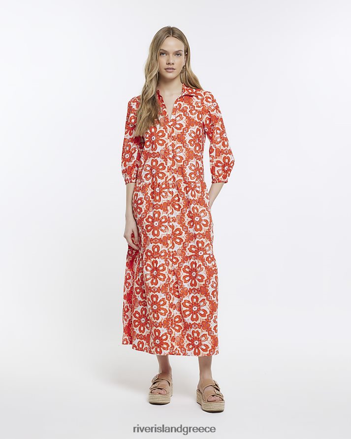 River Island ενδύματα το κόκκινο γυναίκες smock midi πουκάμισο φόρεμα B6N8X1633