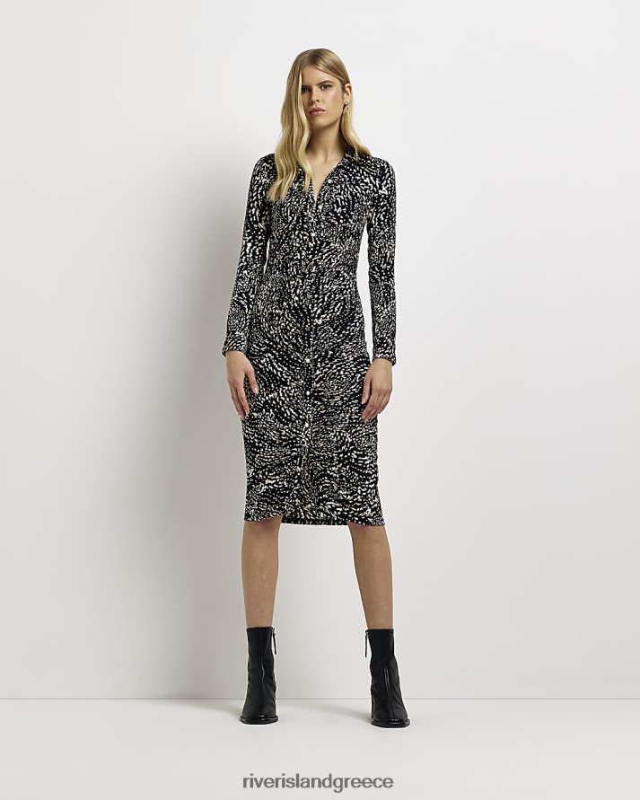 River Island ενδύματα μαύρος γυναίκες spot μακρυμάνικο μίντι πουκάμισο φόρεμα B6N8X1544