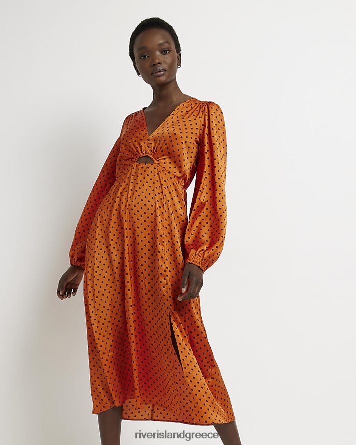 River Island ενδύματα πορτοκάλι γυναίκες spot cut out midi φόρεμα B6N8X1988
