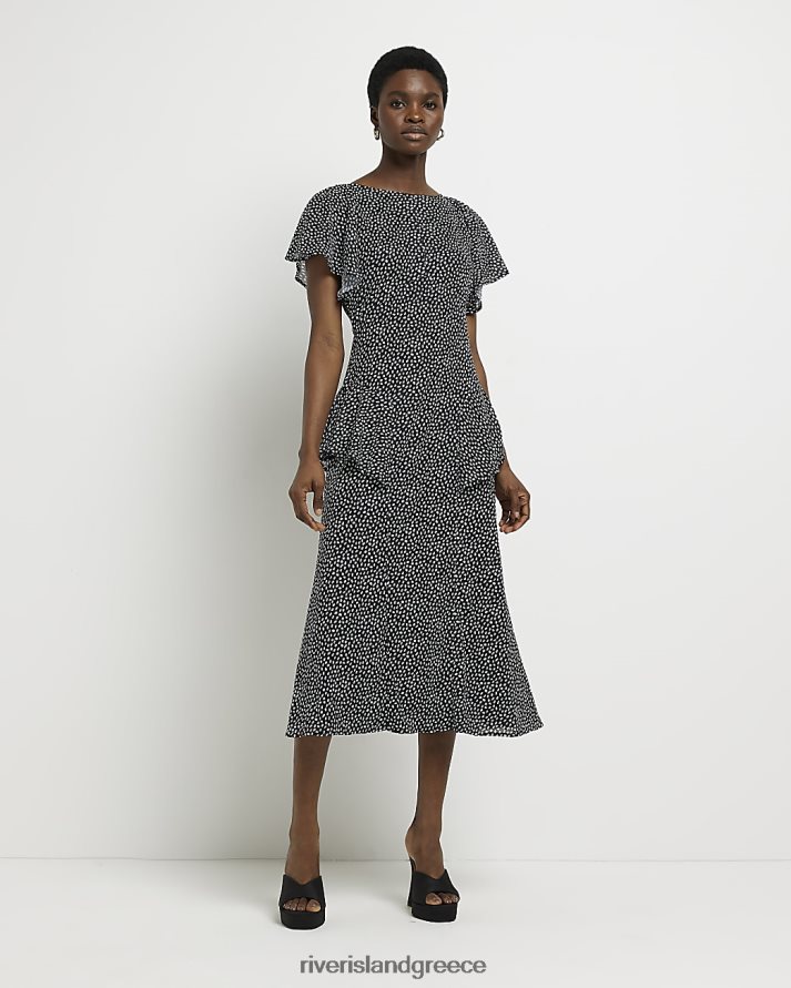 River Island ενδύματα μαύρος γυναίκες μίντι φόρεμα spot frill shift B6N8X4920
