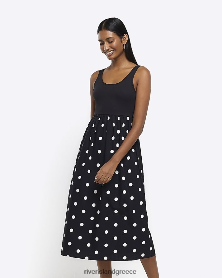 River Island ενδύματα μαύρος γυναίκες μίντι φόρεμα spot swing B6N8X4769