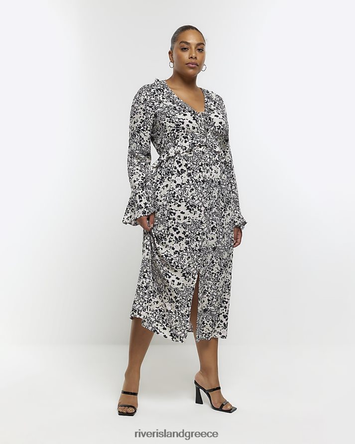 River Island ενδύματα μαύρος γυναίκες συν φλοράλ μίντι φόρεμα swing B6N8X2212