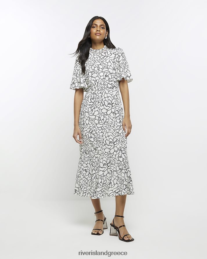 River Island ενδύματα κρέμα γυναίκες μίντι φόρεμα με φλοράλ διακοσμημένο swing B6N8X4428