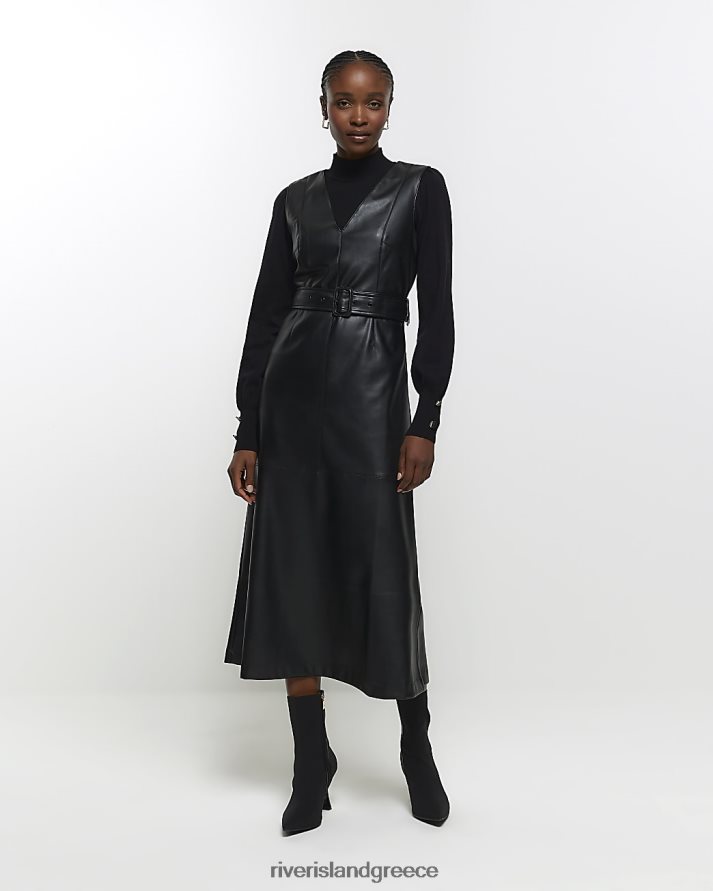 River Island ενδύματα μαύρος γυναίκες μίντι φόρεμα swing με ψεύτικο δέρμα B6N8X81